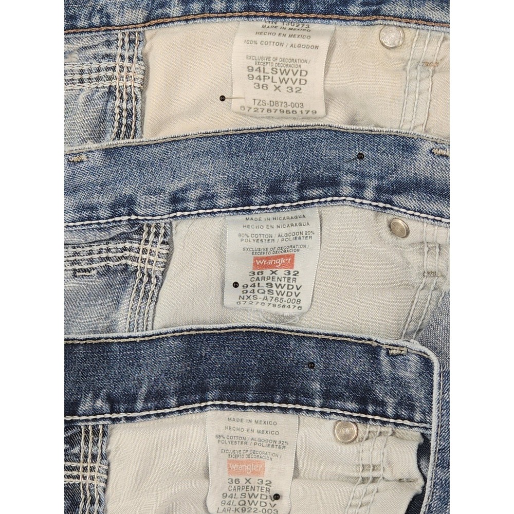 LOT 3 Wrangler Denim Carpenter Work 46" Jeans Loose Baggy Blue THRASHED CLEAN